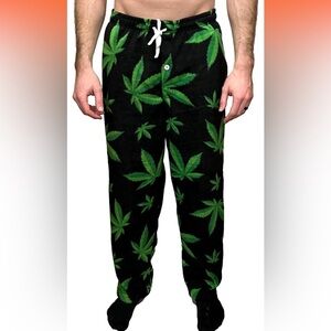Men's Black and Green Leaf Print Pants